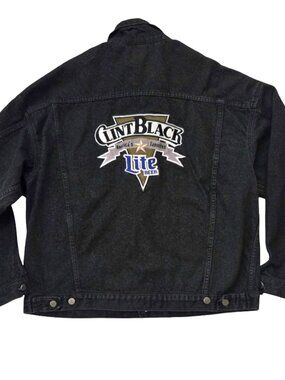Vintage Clint Black Miller Lite Denim Jacket XL Black Embroidered USA Trucker